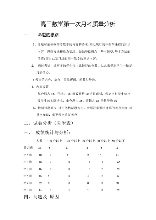 高三数学第一次月考质量分析