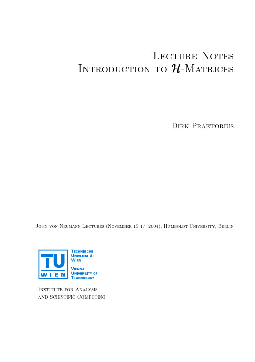 Lecture Notes Introduction to H-Matrices