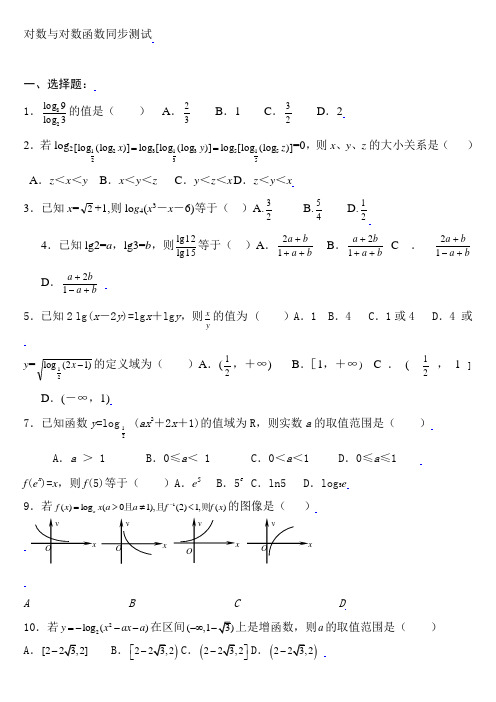 对数和对数函数练习题(答案)