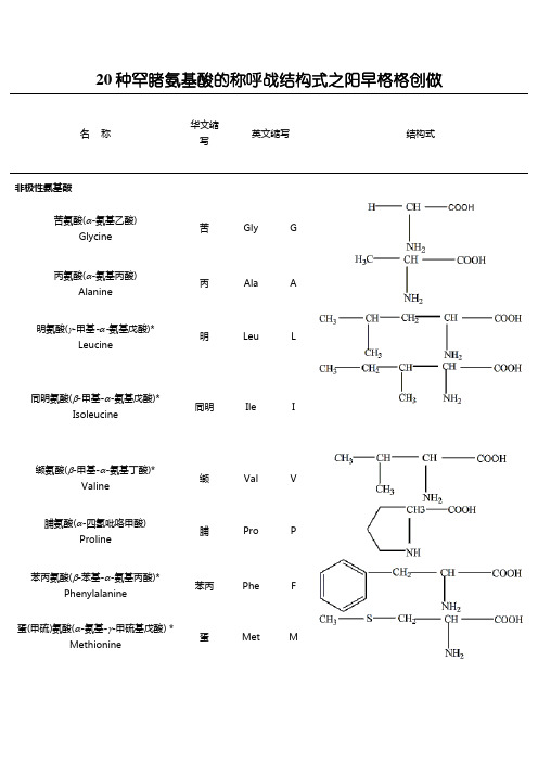 二十种氨基酸结构式