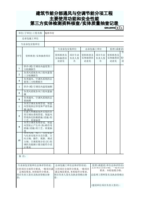 建筑节能分部通风与空调节能分项工程主要使用功能和安全性能