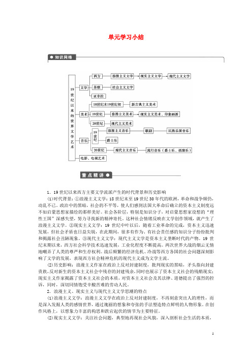 新高中历史第八单元19世纪以来的世界文学艺术单元学习小结新人教版必修3