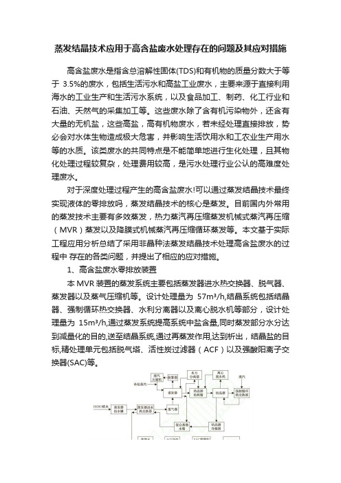 蒸发结晶技术应用于高含盐废水处理存在的问题及其应对措施