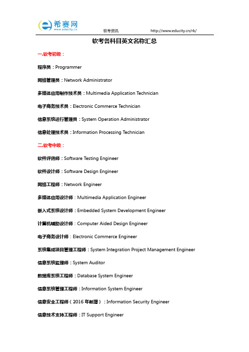 软考各科目英文名称汇总