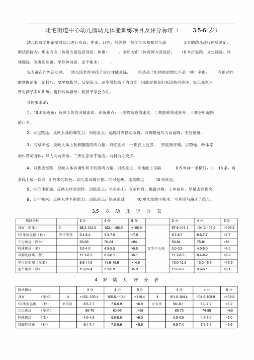 幼儿体能训练项目及评分标准(3.5-6岁)