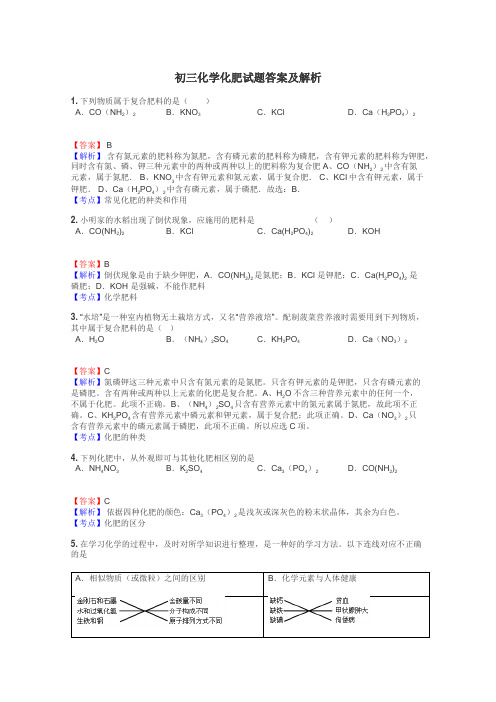 初三化学化肥试题答案及解析
