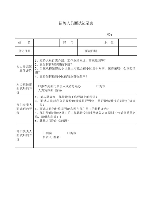 招聘人员面试记录表