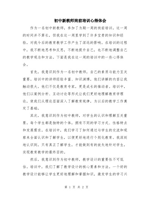 初中新教师岗前培训心得体会