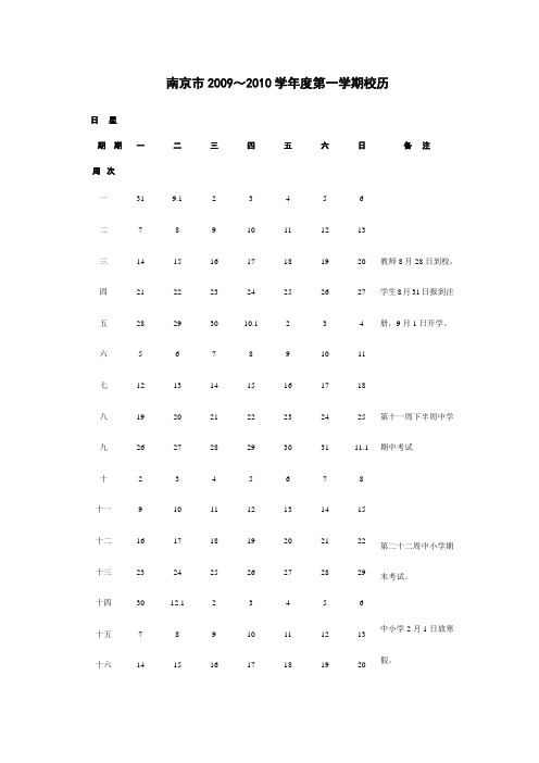 南京市2009---2010中学校历