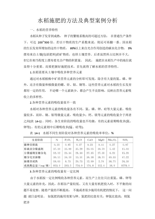 水稻施肥的方法及典型案例分析