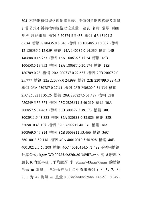 304不锈钢槽钢规格理论重量表