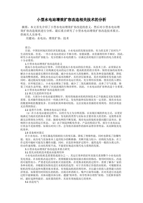 小型水电站增效扩容改造相关技术的分析