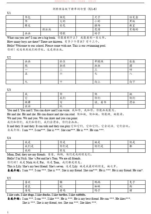 剑桥少儿英语预备级下册单词汇总 