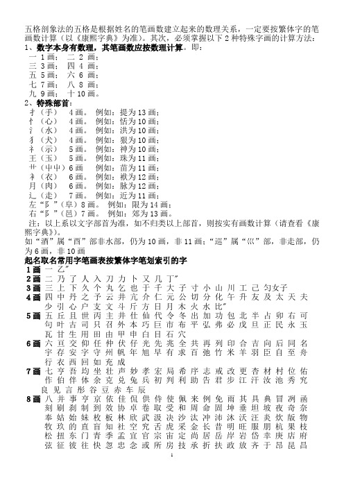 起名常用字繁体字笔画索引