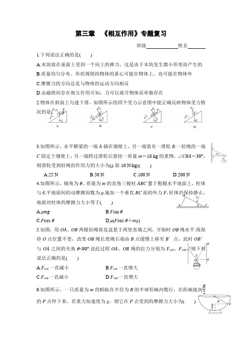 人教版高中物理必修一 第三章  《相互作用》专题复习含答案