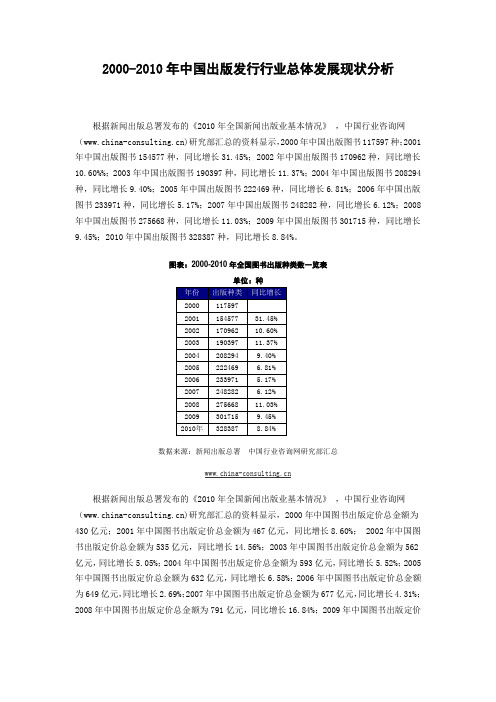 2000-2010年中国出版发行行业总体发展现状分析