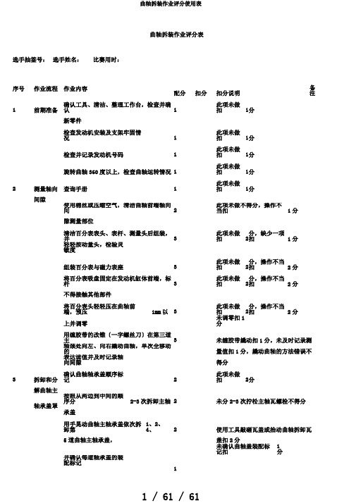 曲轴拆装作业评分使用表