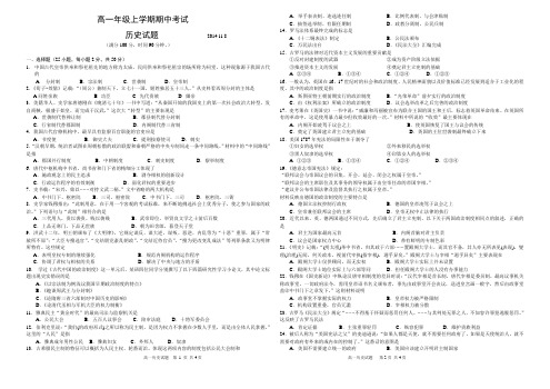 高一年级上学期期中考试历史试题