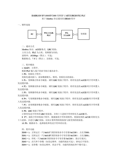 三菱FX2 PLC与EMERSON变频器基于Modbus通讯