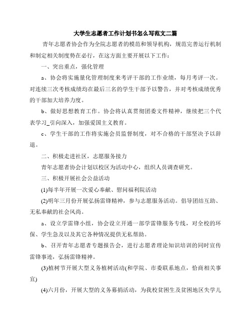 大学生志愿者工作计划书怎么写范文二篇