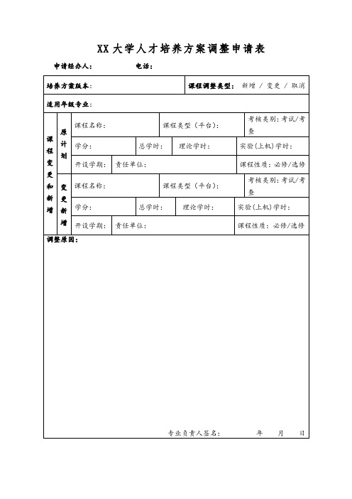 南华大学人才培养方案调整申请表【模板】