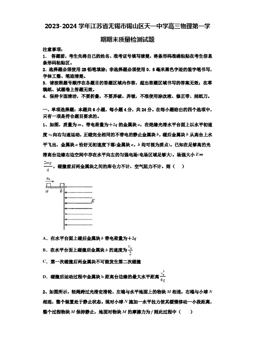 2023-2024学年江苏省无锡市锡山区天一中学高三物理第一学期期末质量检测试题含解析