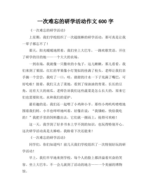 一次难忘的研学活动作文600字