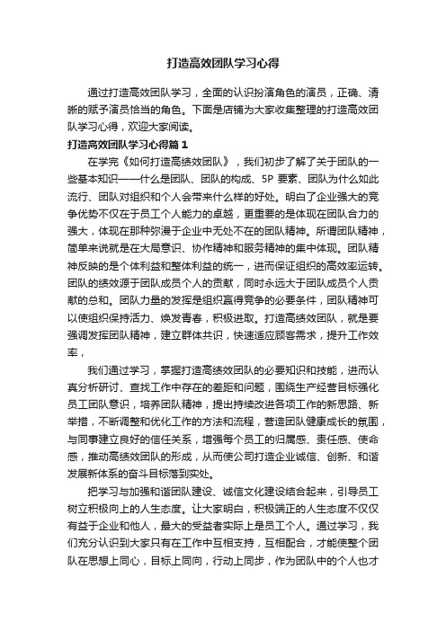 打造高效团队学习心得