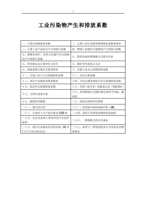 工业污染物产生和排放系数介绍资料