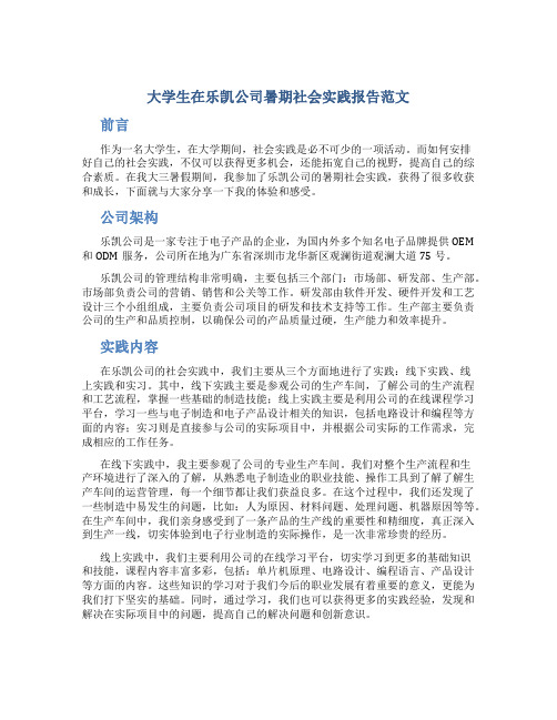 大学生在乐凯公司暑期社会实践报告范文