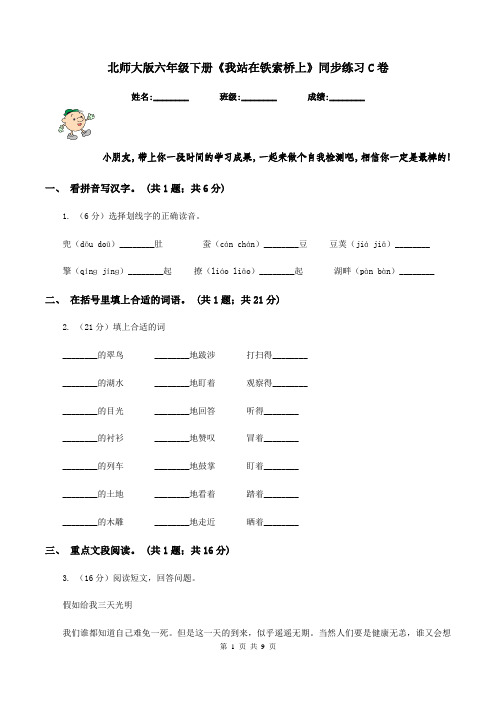 北师大版六年级下册《我站在铁索桥上》同步练习C卷