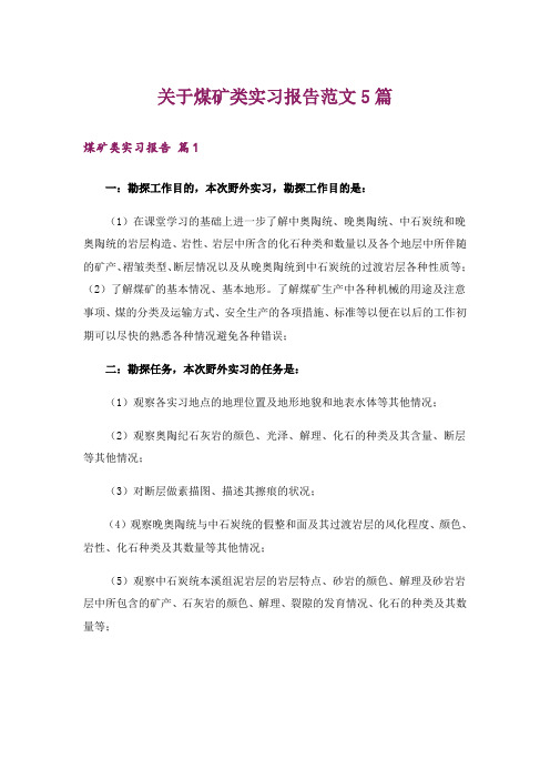 关于煤矿类实习报告范文5篇