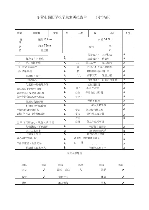 小学素质报告单word精品