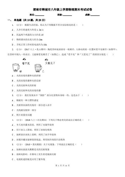 渭南市韩城市八年级上学期物理期末考试试卷