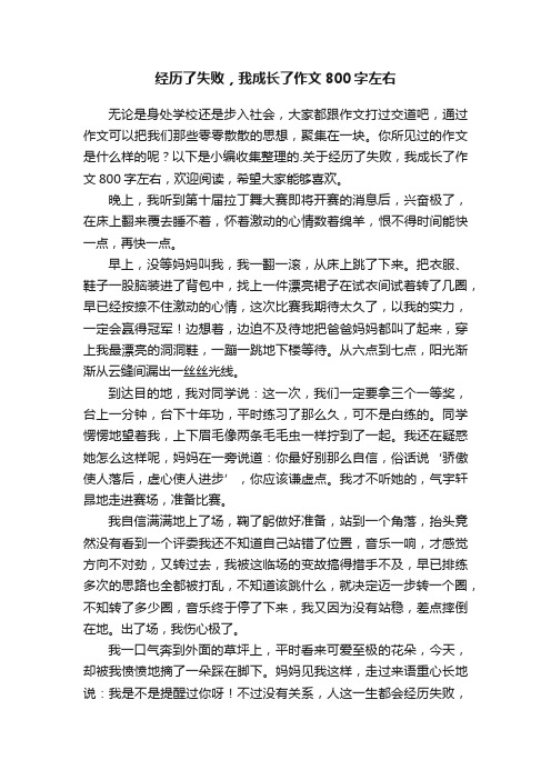 关于经历了失败，我成长了作文800字左右