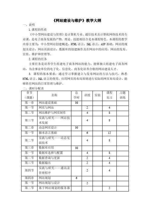 《网站建设与维护》教学大纲