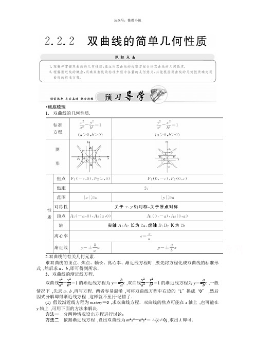 2021年高二人教版数学选修1-1练习：2.2.2双曲线的简单几何性质 Word版含答案