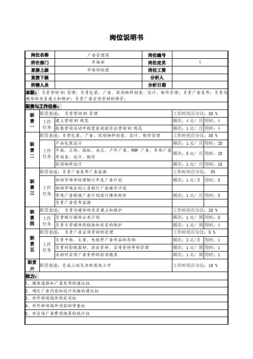 广告管理岗岗位说明书.doc