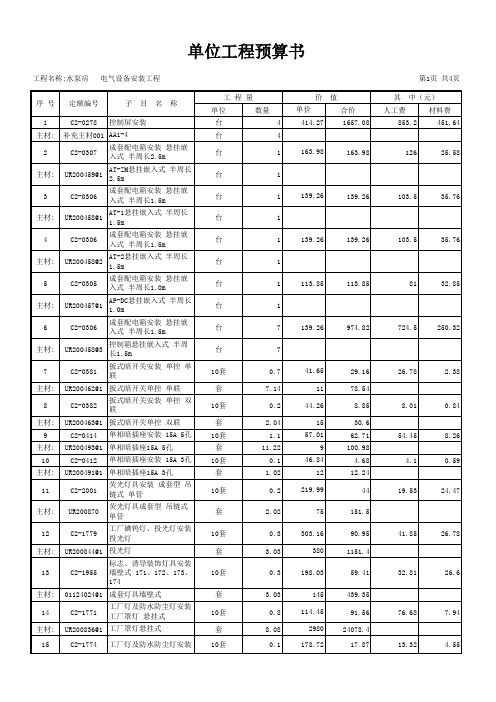 单位工程预算书-竖向_水泵房   电气设备安装工程