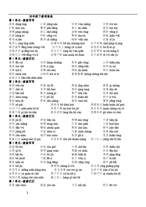 语文四年级下词语表拼音