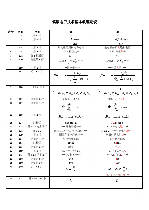 模拟电子技术基本教程勘误