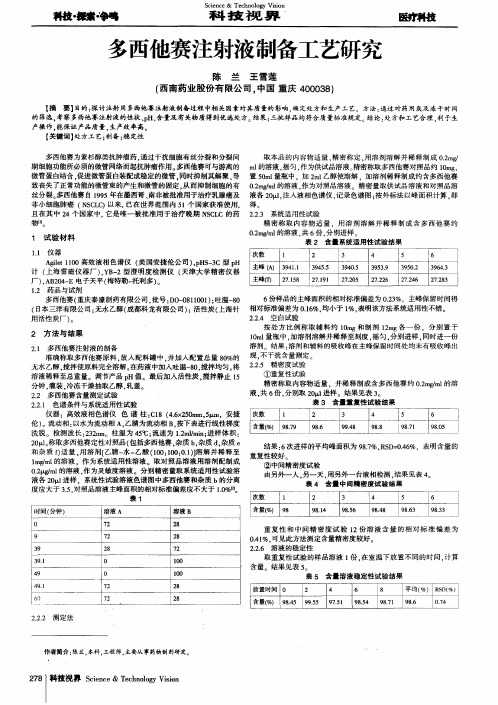 多西他赛注射液制备工艺研究