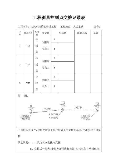 工程测量控制点交桩记录表