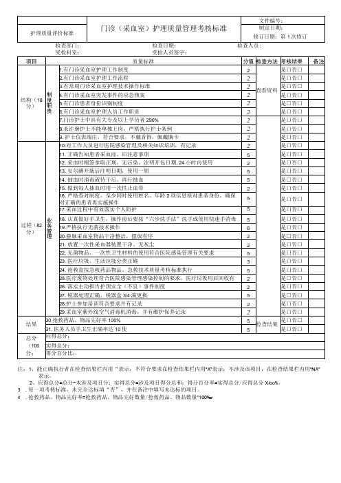 门诊采血室护理质量控制管理考核标准