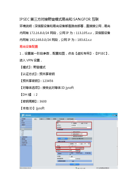 IPSEC第三方对接野蛮模式易尚和SANGFOR互联