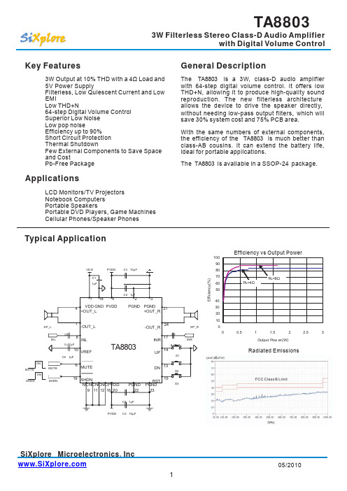 3瓦D类功放(TA8803)规格书