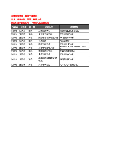 新版甘肃省定西市漳县汽车用品企业公司商家户名录单联系方式地址大全10家