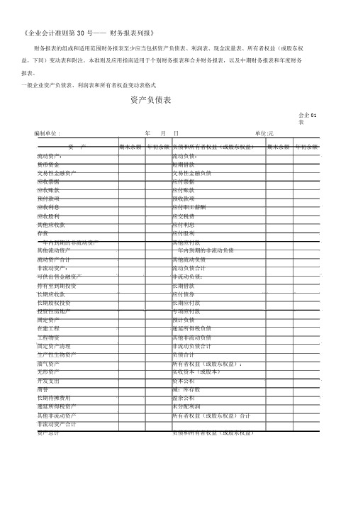 财务报表标准格式-完整版