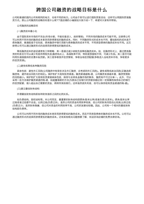 跨国公司融资的战略目标是什么