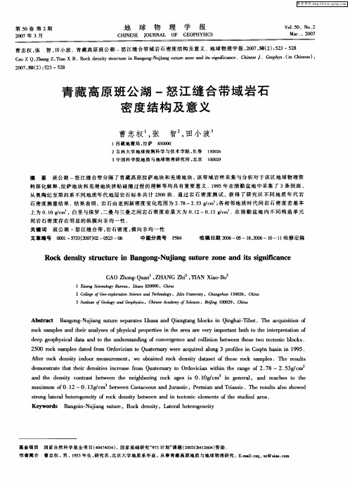 青藏高原班公湖-怒江缝合带域岩石密度结构及意义